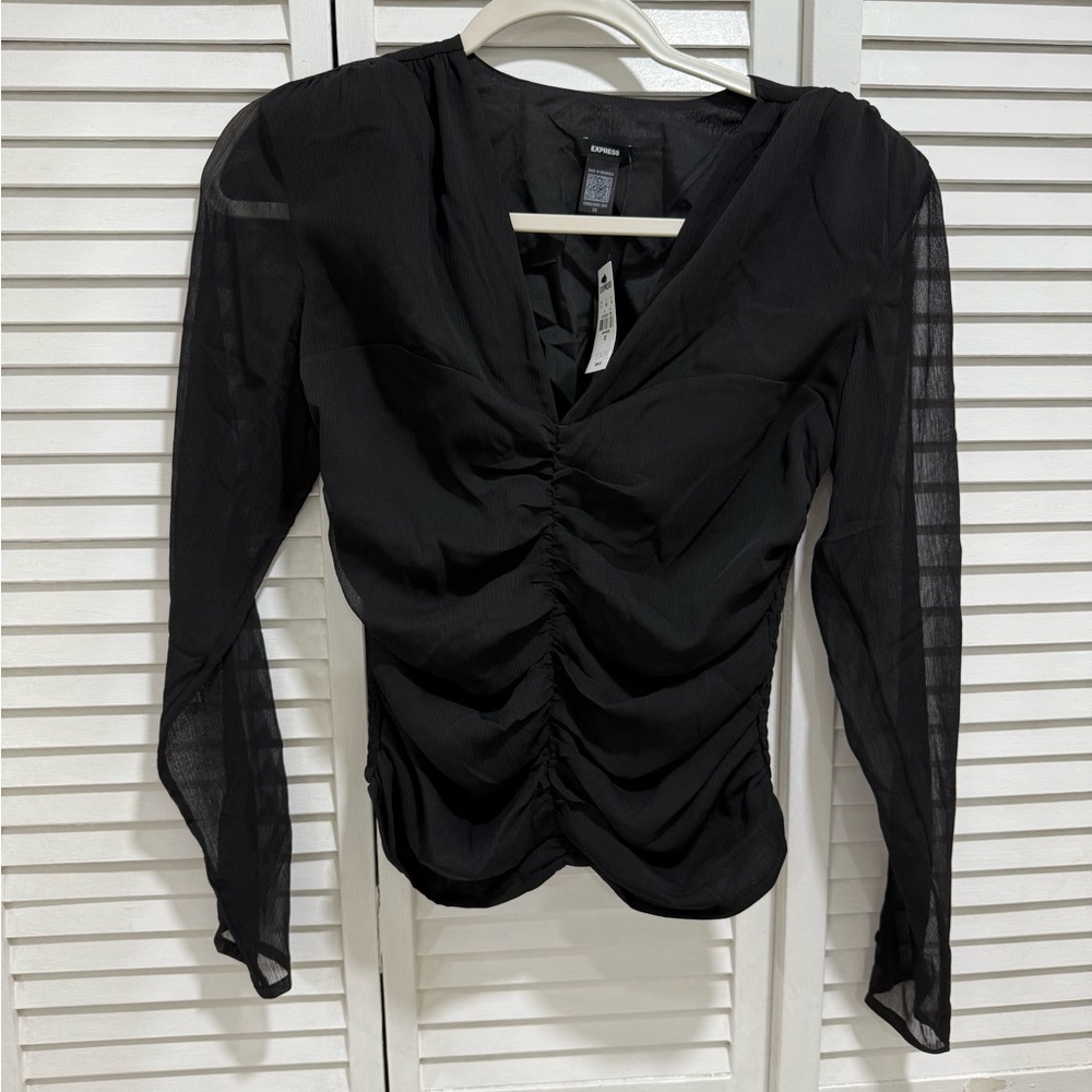 Express Black Ruched Long Sleeve Blouse